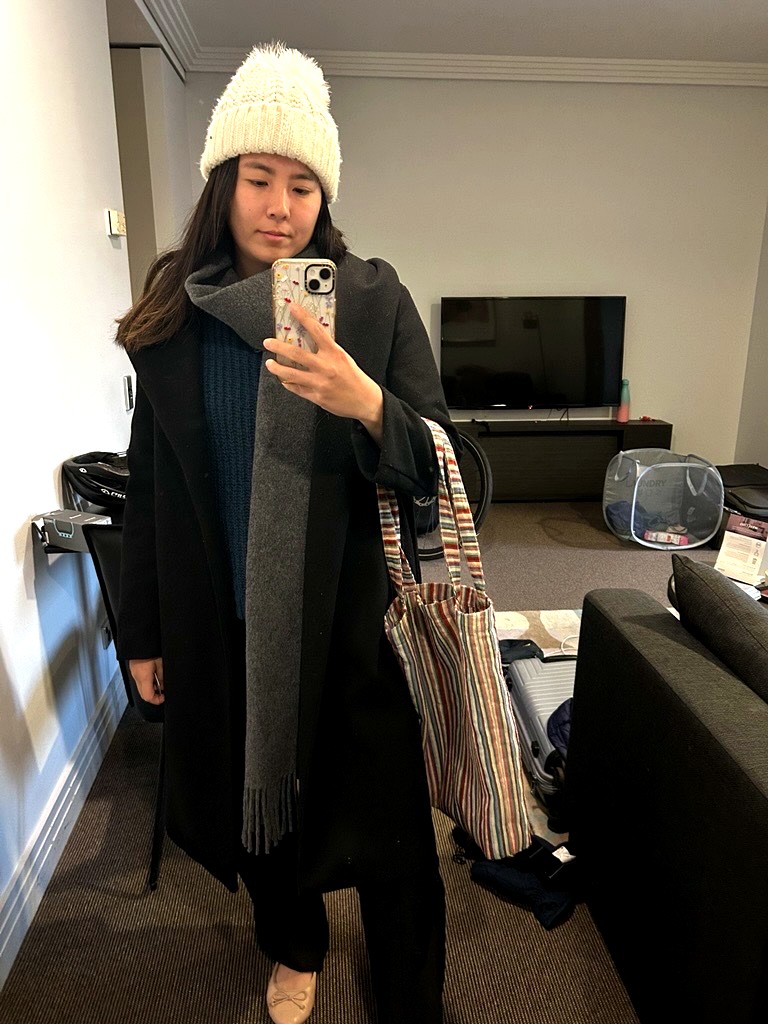 Winter outfit mirror photo